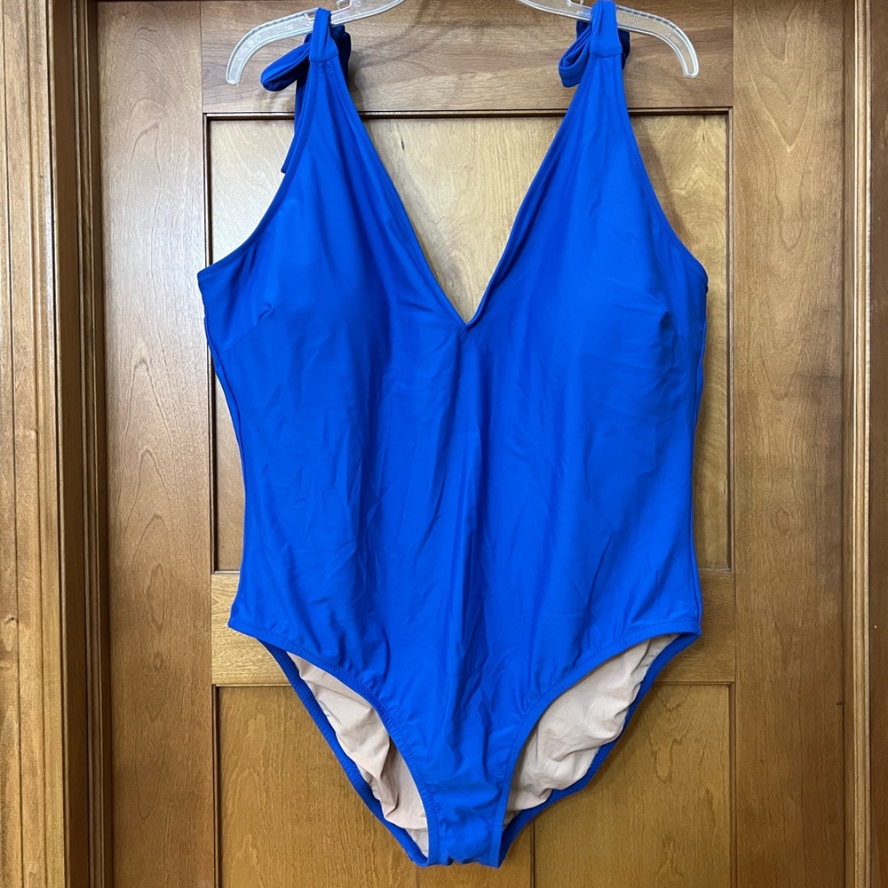 J. Crew Factory Tie Shoulder One Piece Swimsuit Blue Size 3X NWT - Picture 3 of 10